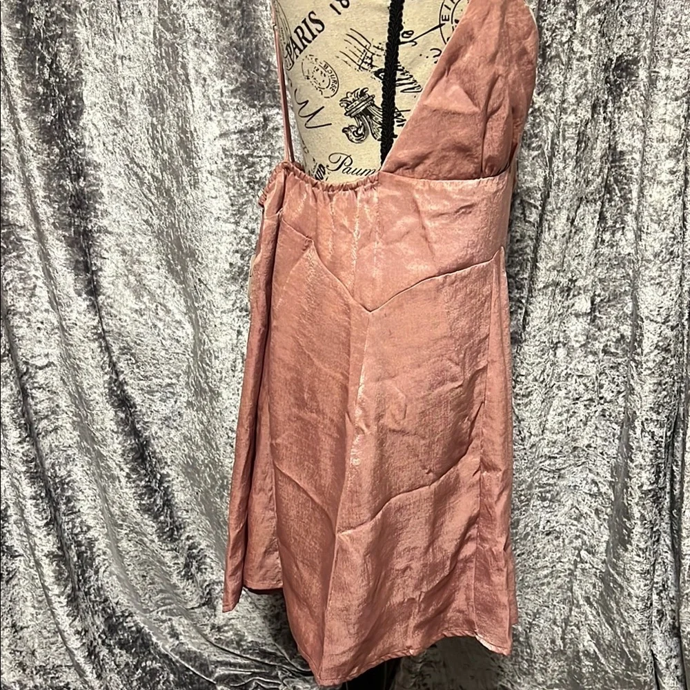 Soft Pink Babydoll Dress with Spaghetti Straps and Plunge Neckline for Cocktail